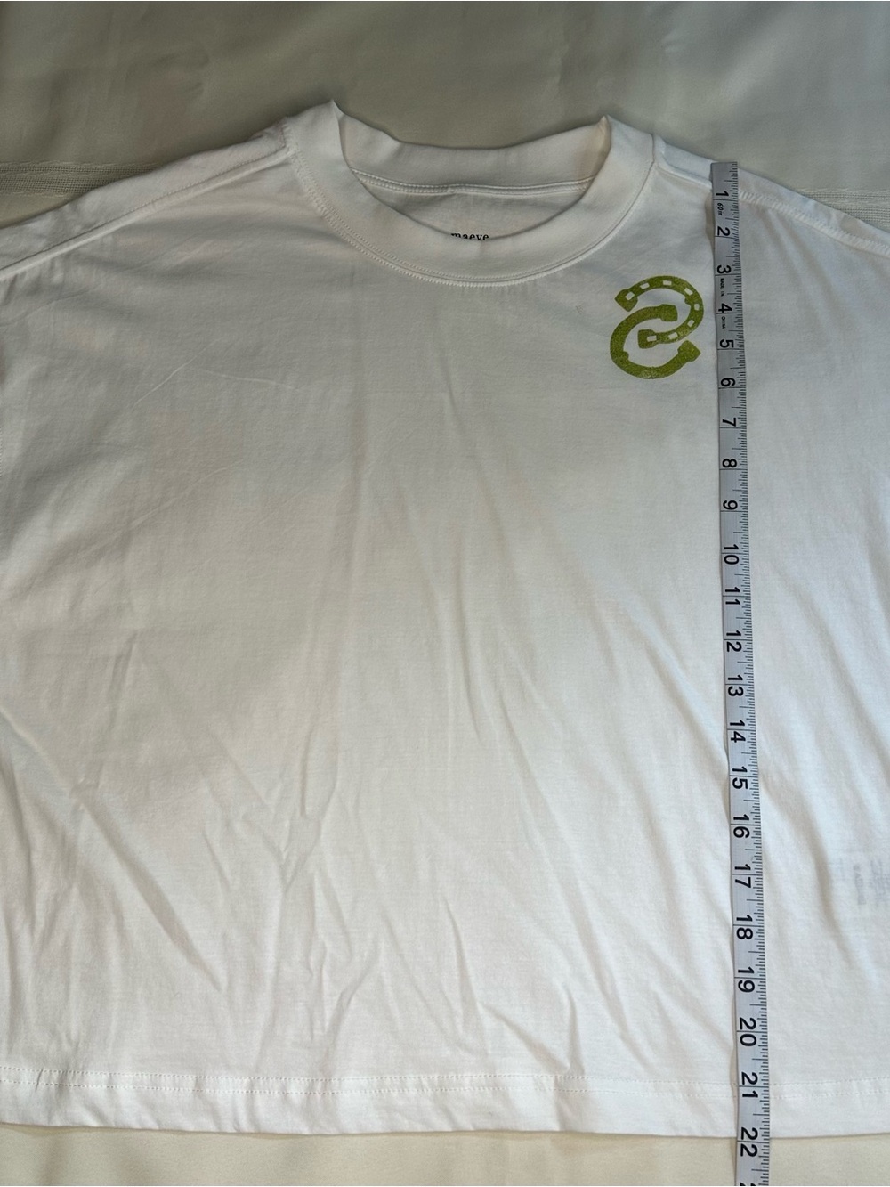 Maeve White Boxy Crop Tee with Lime Green Emblem 100% Cotton - Picture 9 of 15